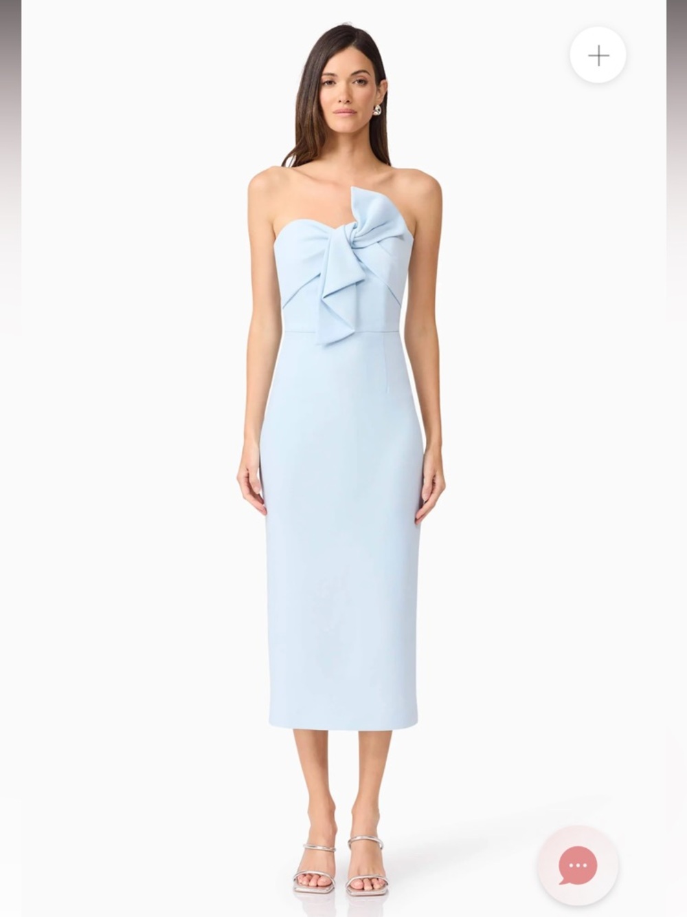 elliatt ami ligth blue strapless twisted detail fitted midi dress size medium